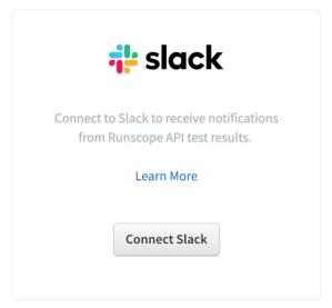 Runscope Connected Services list showing the Slack option.
