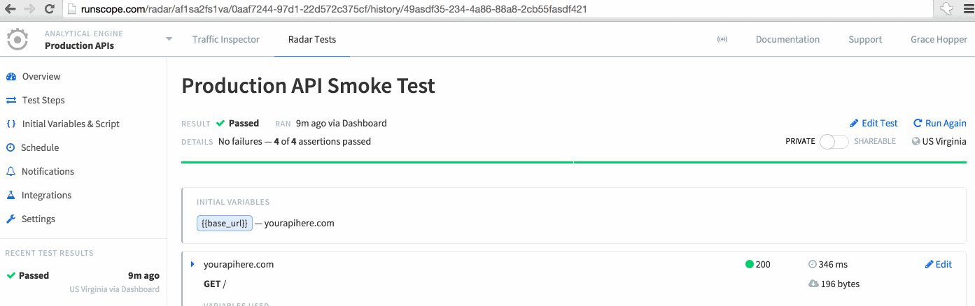 How to share a API Monitoring test result URL