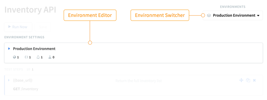 The user interface for switching and editing environments.