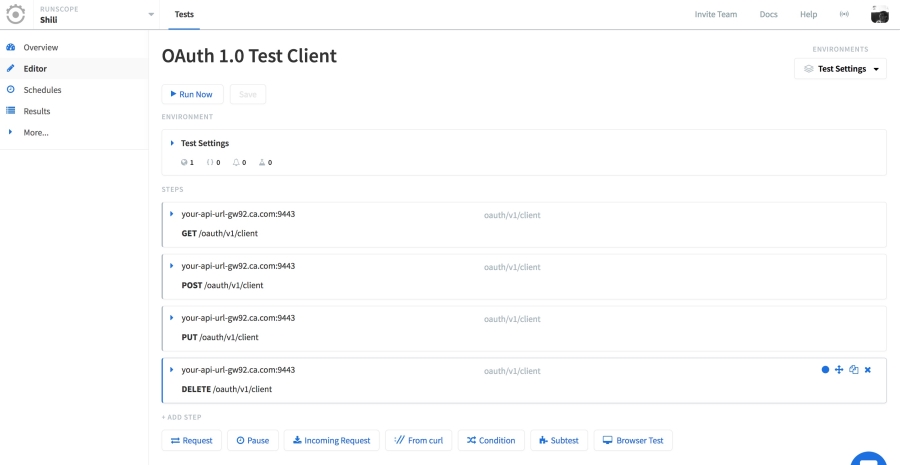 API Monitoring test editor, highlighting one of the tests imported from the previous steps