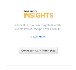 API Monitoring connected services page, highlighting the New Relic Insights integration and the button Connect New Relic Insights