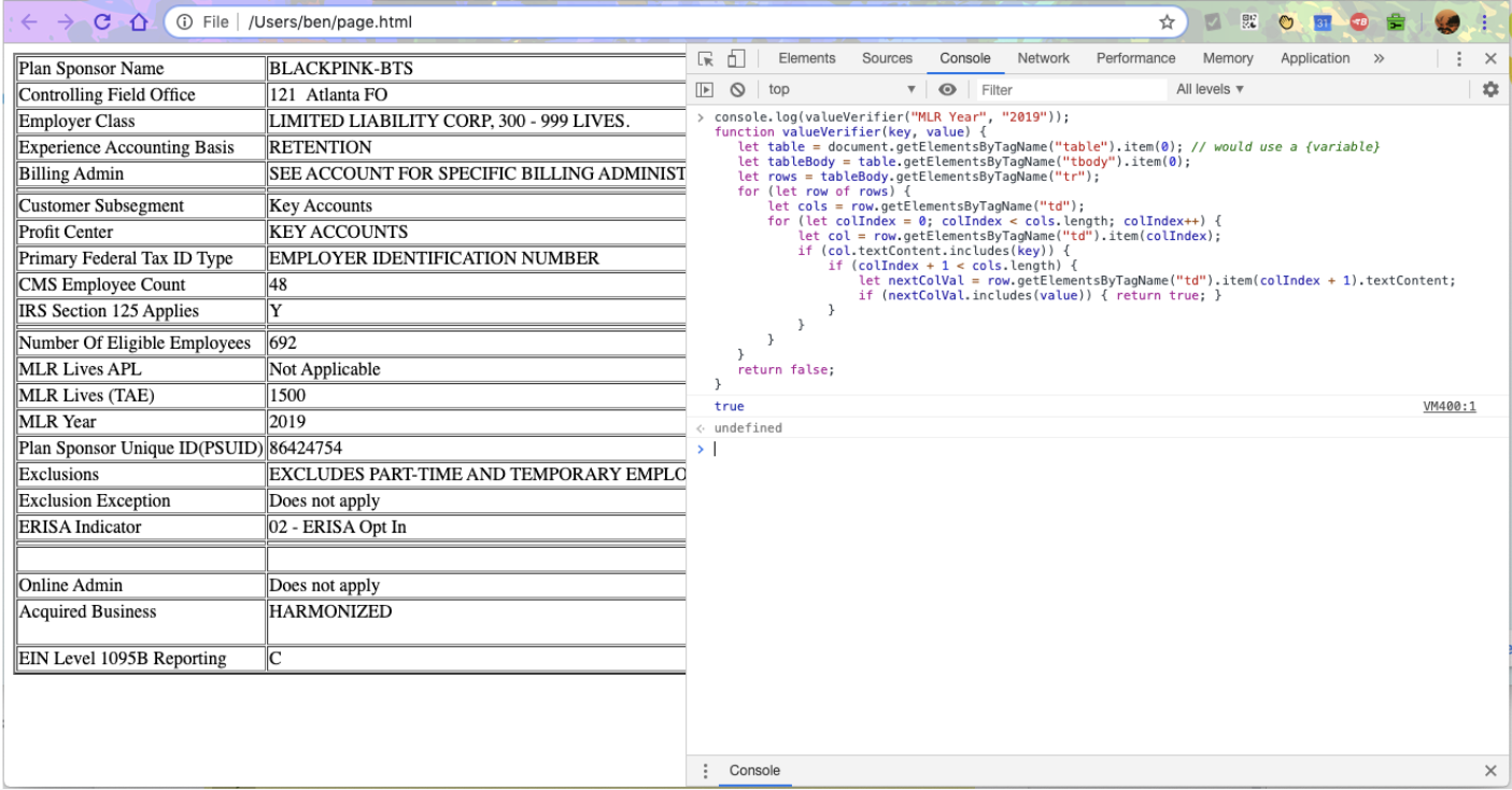 script in dev tools console