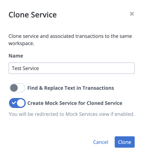 Create virtual service for Cloned Service button