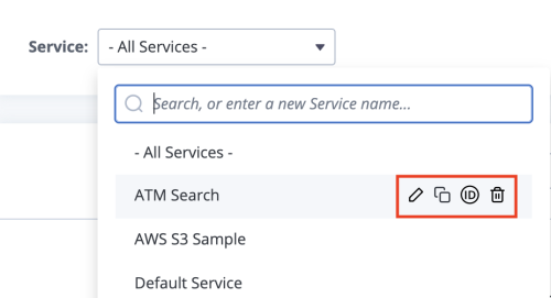 inline buttons to rename or delete a service