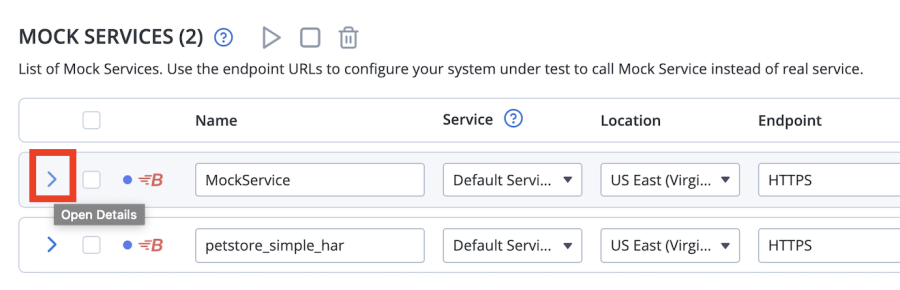 viewing virtual service details