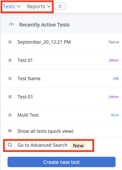 tests reports advanced search