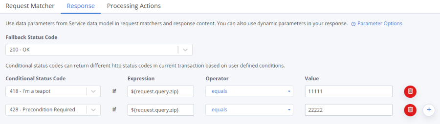 virtual service response tab 