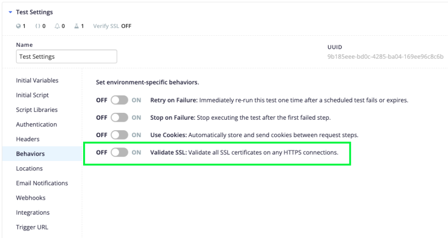 disable validate ssl on test runs