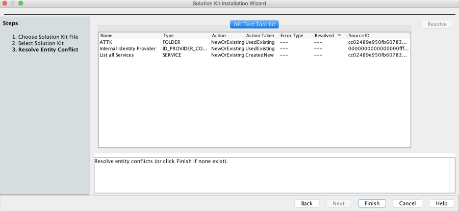 CA API Gateway solution kit installation wizard overview of the final step