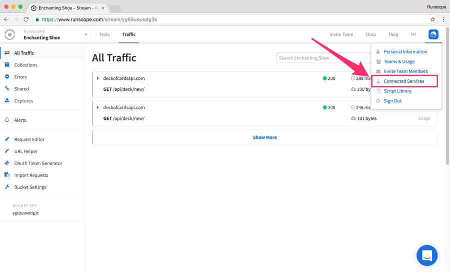 API Monitoring connected services