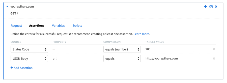 Sample API test assertions