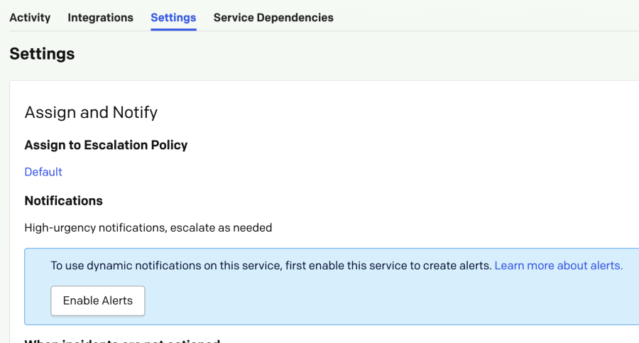 pagerduty dashboard enable alerts