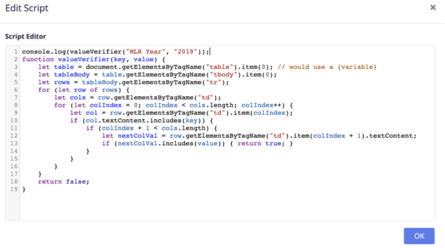 Assert Eval script editor