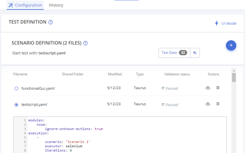 toggling between Scriptless test and YAML script