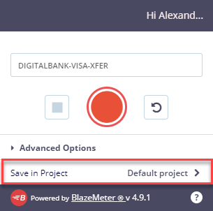 the default project option in the Chrome Extension