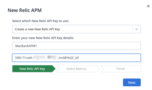 New Relic APM select API key