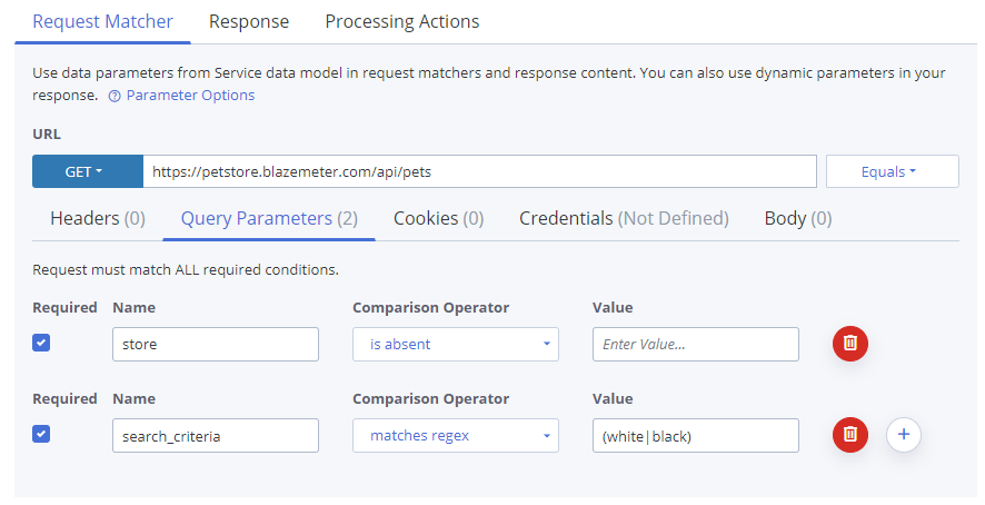 example request matcher for a query parameter matching a regular expression for any string
