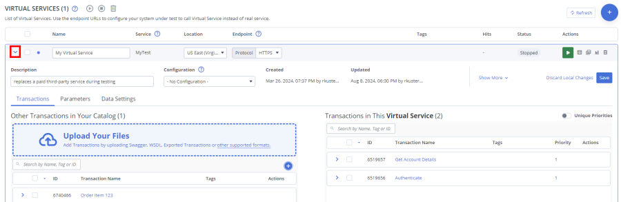 virtual service details