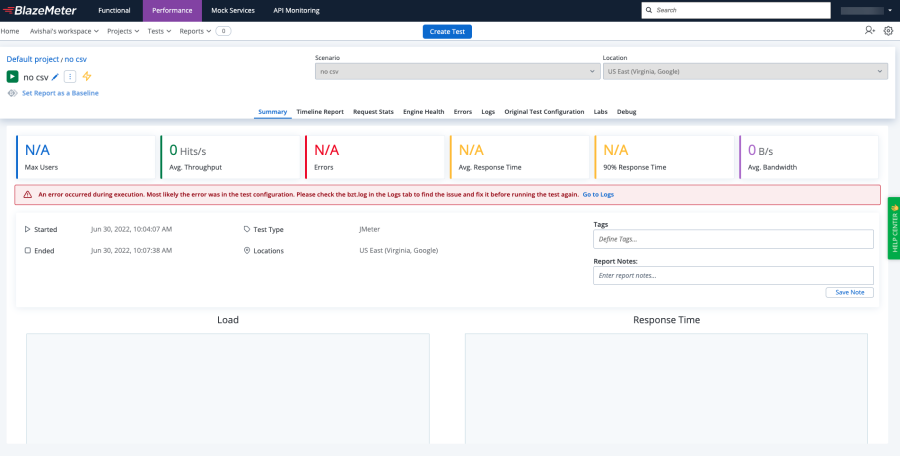 Error notification - Reports