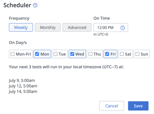 schedule test weekly