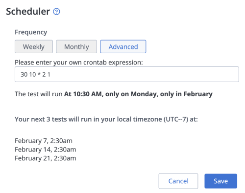schedule tests advanced