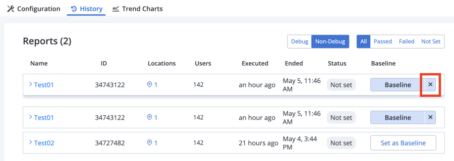 test 1 baseline x button