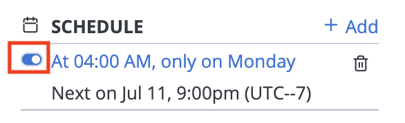 toggle scheduled test copy
