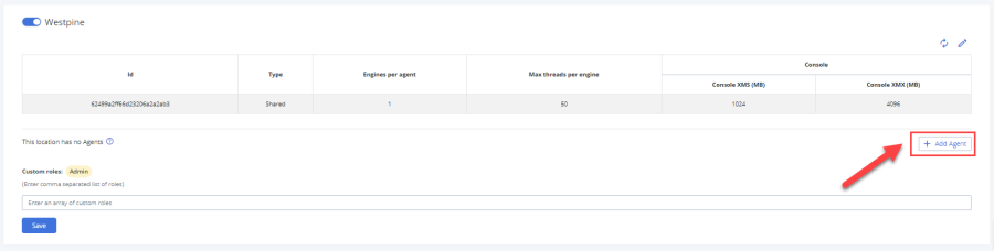 Using private locations - add agent button