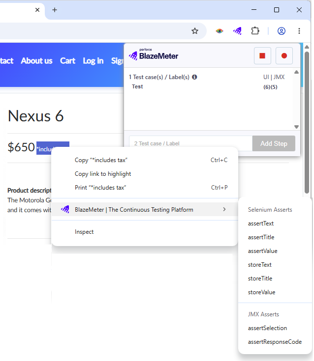 Chrome extension context menu for adding Selenium assertions
