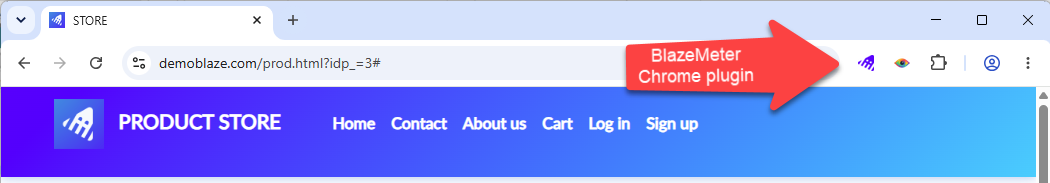 Chrome toolbar with the BlazeMeter extension icon highlighted