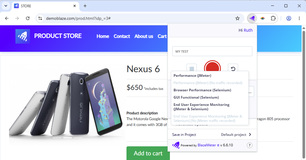 Chrome extension Run menu with performance and functional test options