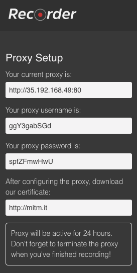 proxy recorder proxy settings