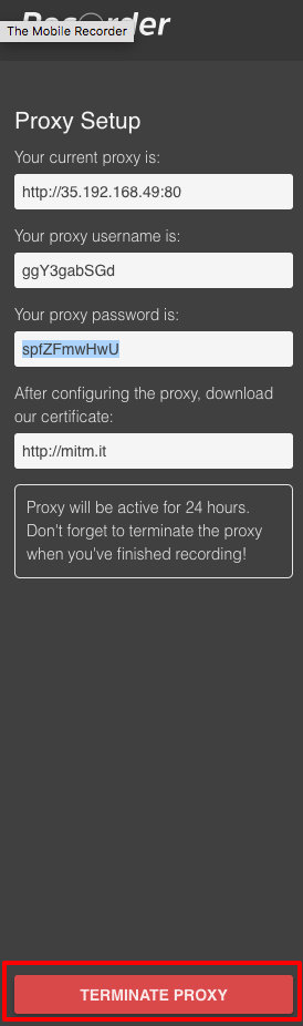 terminate proxy button